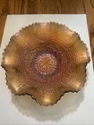 NORTHWOOD MARIGOLD “Embroidered Mums” 8-RUFFLE CARNIVAL BOWL STUNNING! PERFECT