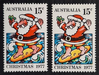 1977 Australia 15c Christmas stamp Partial Red Omitted MUH