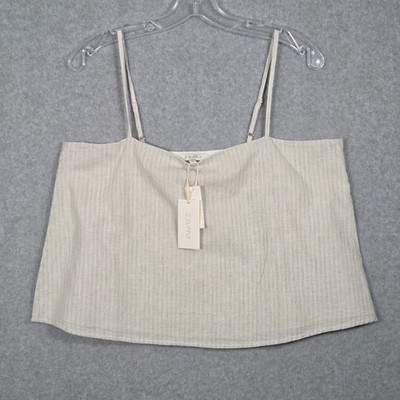 Z Supply NEW Women Medium Ballast Casita Stripe Tank Sandstone Cotton Linen