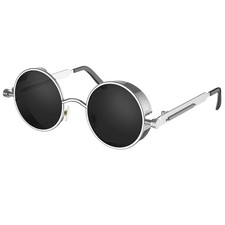 Retro Gothic Steampunk Round Sunglasses for Women Men Lens Metal Frame Silver...