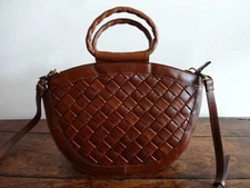 PATRICIA NASH Vintage Distressed WOVEN COGNAC Brown LEATHER Ossi SATCHEL XBDY