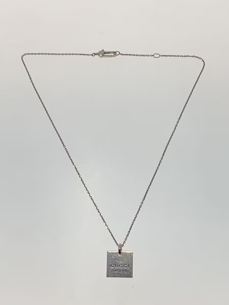 GUCCI Square Logo Plate Necklace SV925 SLV Top Available Men
