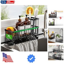 Extra Large Kitchen Sink Caddy Organzier with High Brush Holder, Sponge Holde...