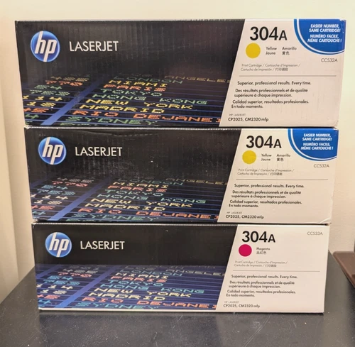 Genuine HP 304A Two Yellow and One Magenta Toner Cartridge OEM New LaserJet