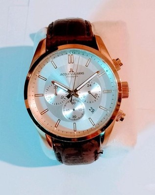 Jacques Lemans Armbanduhr Chronograph Herrenuhr Lederarmband Batterie NEU P1