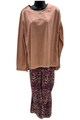 Comfort Code Women's Sueded Microfleece Pj Set Pink Leopard