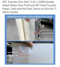DTF Transfer Film Roll 11.8" x328ft,Double Sided Matte Clear, Cold and Hot Peel