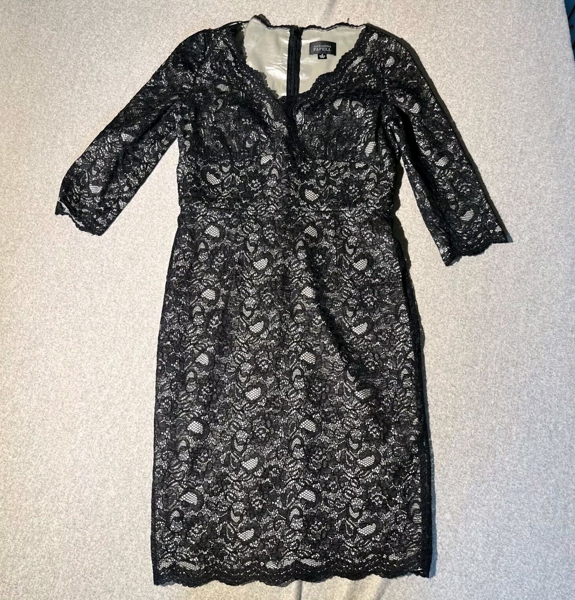 Adriana Papell Cocktail Dress Women Size 4 Black Lace Midi Party Holiday  Wedding