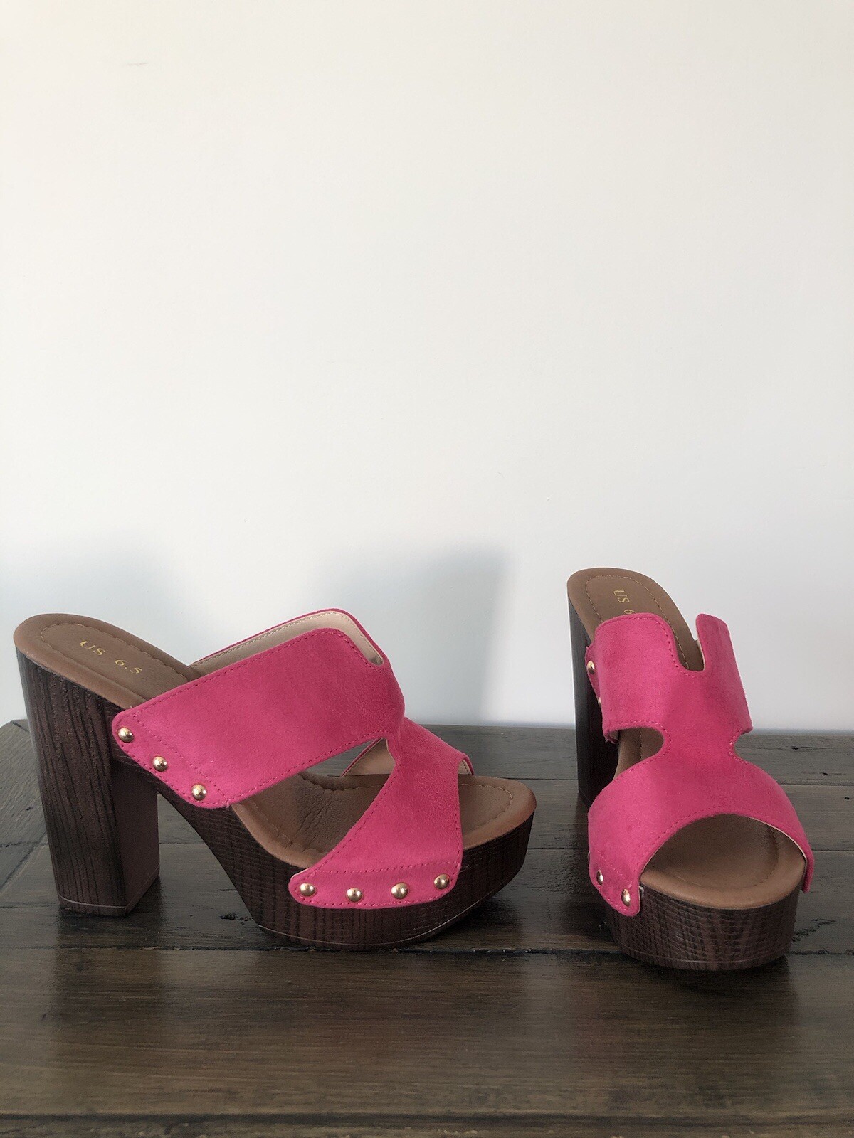 Faux Suede Platform High Block Heel Slides Size 6… - image 8