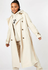 Jack Wills Relaxed Longline Trench Coat Womens *no Belt* Cream Uk 12 #ref59