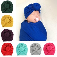 Baby Infant Girls Solid Color Stretchy Knot Turban Hat Cotton Hair Head Wrap Cap