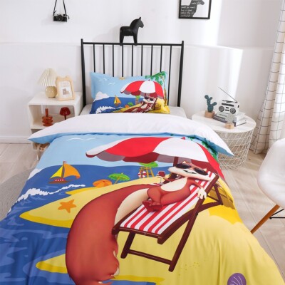 3D Beach Animal Vacation Cartoon Kids Quilt Cover Set Bedding Sets Pillowcases