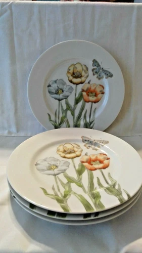 FITZ AND FLOYD 1975-87 Pastel Poppy Salad Plates 7.5" Set of 4