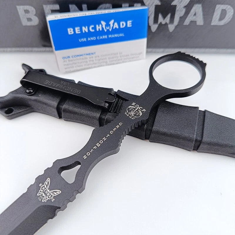 Cuchillo clásico de hoja fija con funda de daga SOCP negro 176BK hecho en banco (acero 440C) Foto 3 de 4