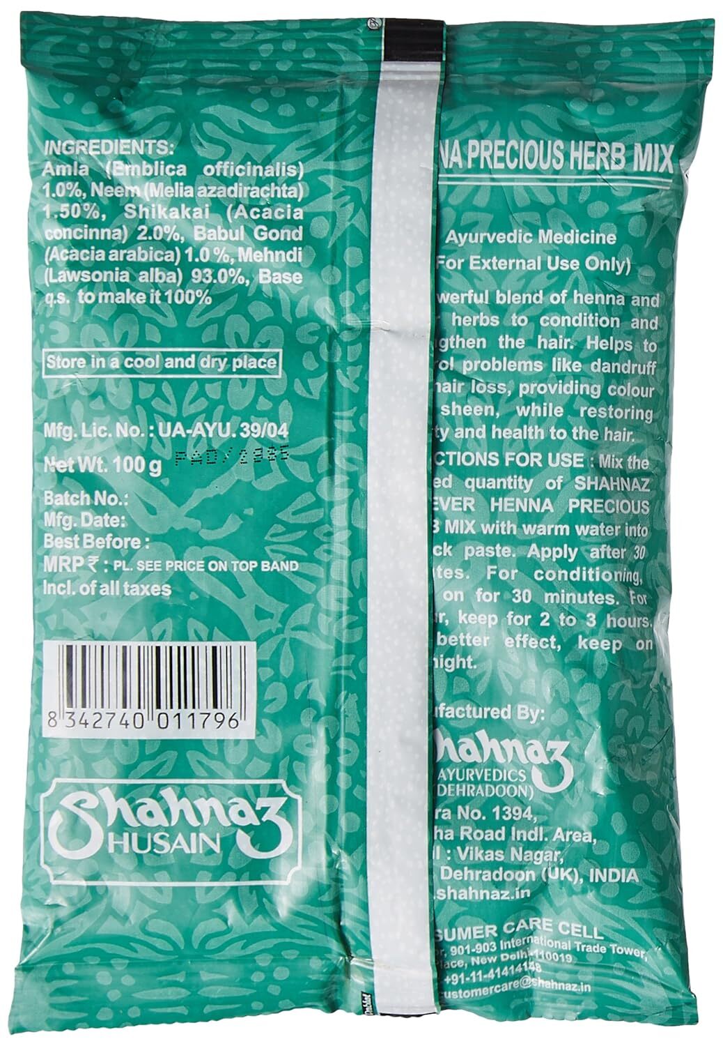 Shahnaz Husain Henna Precious Herb Mix Green For Hair 100g Each Pack Of 3