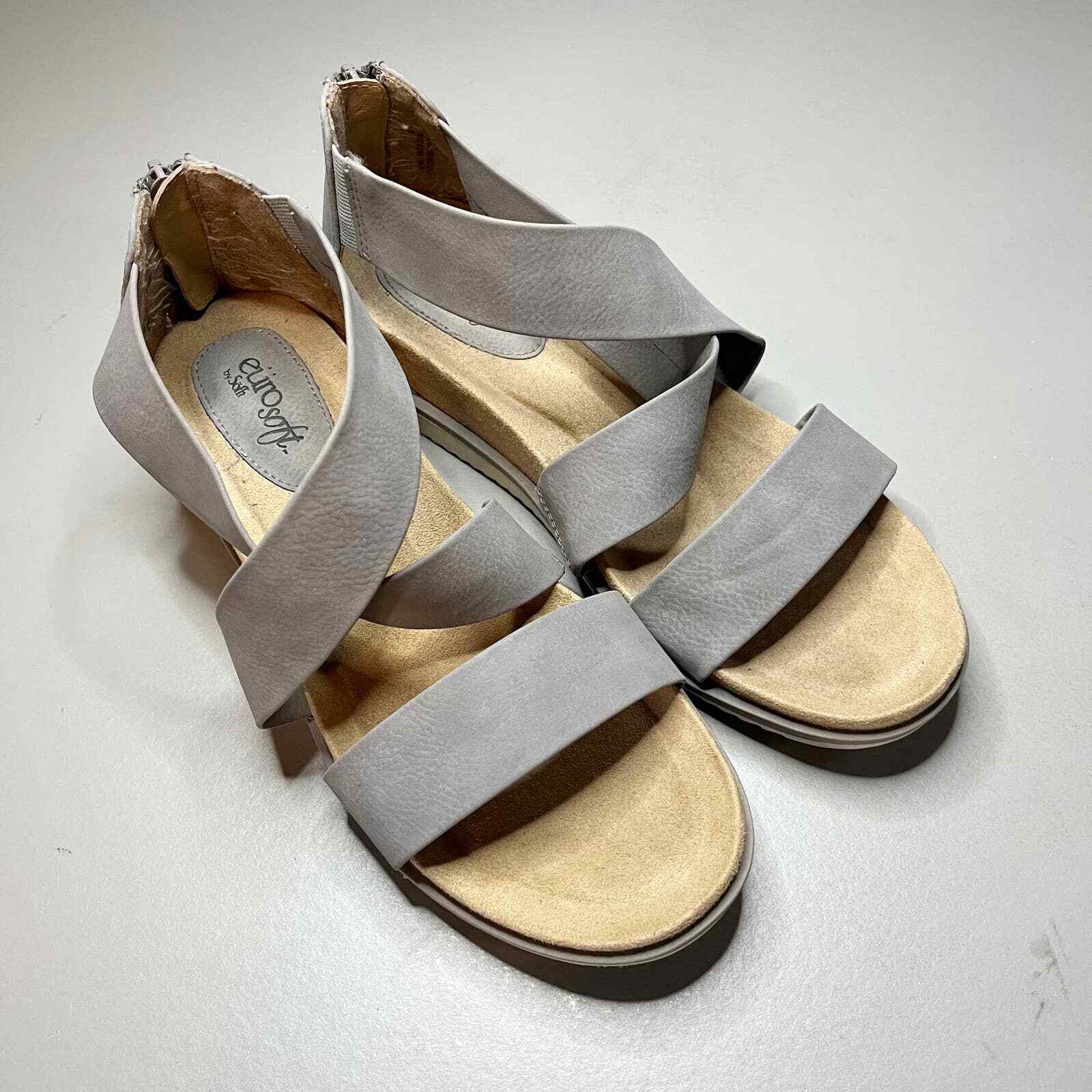 EuroSoft Landry 2 Sandals Women's Size 8.5 Gray Wedge Faux Leather Comfort  | eBay