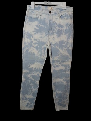L'AGENCE Margot Skinny High Rise Abyss Sky Blue & White Clouds Size 32  NWOT Lux