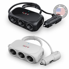 3 Socket Cigarette Lighter Splitter with 2 USB Charging Ports For Cars Trucks