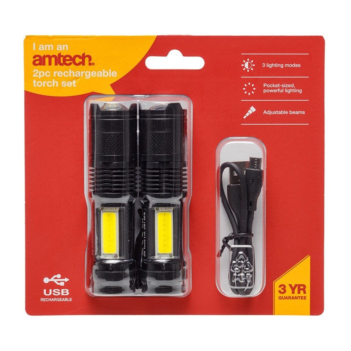 Amtech S1661 2 LED USB RECHARGEABLE TORCHES POWERFUL ADJUSTABLE BEAM CAMPER DIY