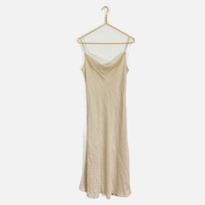 Loft NWT Small Champagne Beige Satin Silky Slip Midi Dress Draped Neck