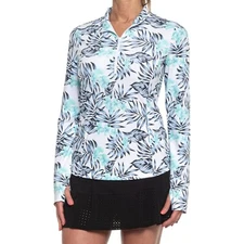 NWT TOMMY BAHAMA OHANA BLUE TROPICAL PRINT Long Sleeve Mock Golf Shirt M L & XL