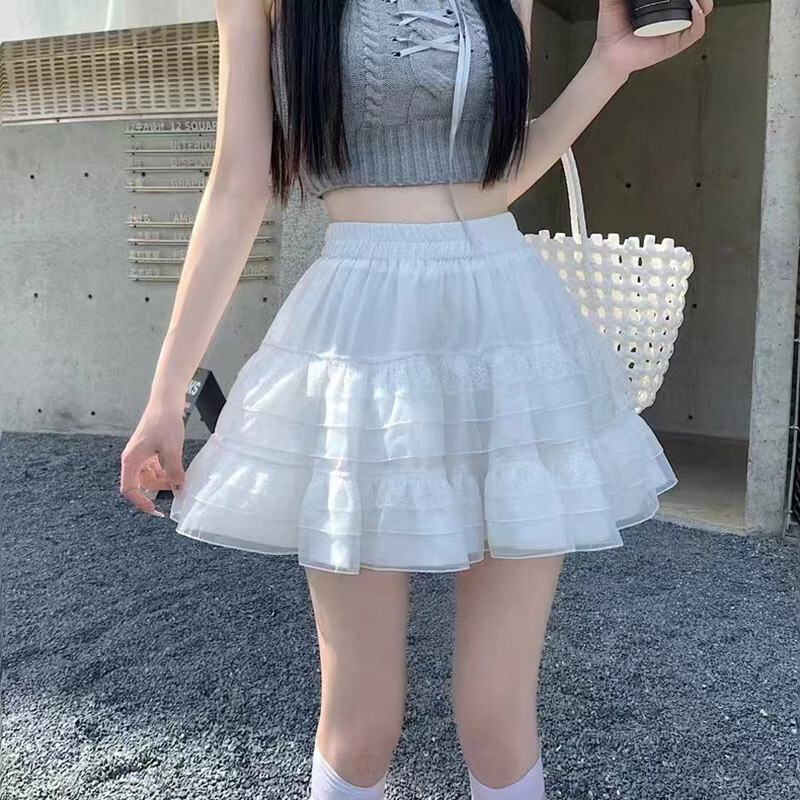 Japanese College Sweet Girls A-Line Lace Mini Skirt High Waist