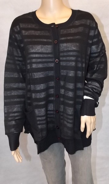★ Ulla Popken ★ 42+ 42/44 ~ Shirtjacke ~ GeknöPft 2In1-Optik Schwarz ~ Cardigan-image