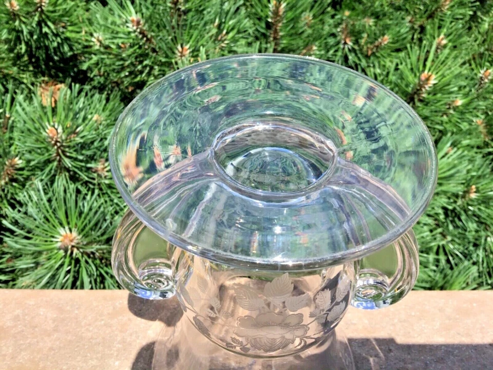 Rare Fostoria Midnight Rose Etch  7 1/8” VASE ON #2467 Blank Elegant Depression - Image 4 of 4