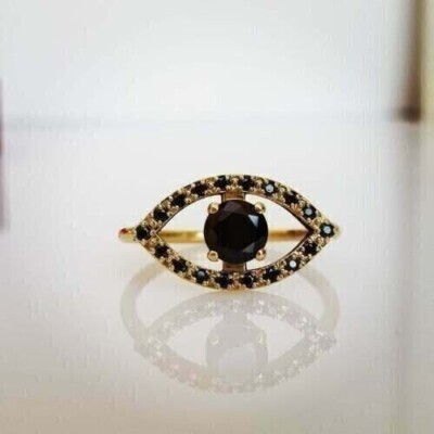 3 Ct. Round Black Diamond Ring - 925 Sterling Silver With Yellow Gold Plate!