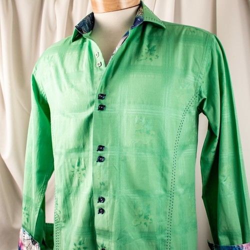 Camicia elegante uomo BESPOKE nuova verde chiaro accenno di lime floreale cotone taglia M - Foto 8 di 12