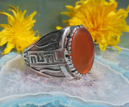 Ω orientalischer Ring Onyx rot Mäander Schlaufen Silber 925 Gr 18,1 - Bild 5 von 12