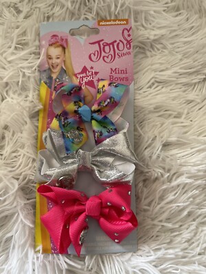 JoJo Siwa Mini Bows, Set Of 3, Hot Pink, Silver, Rainbow Unicorn,