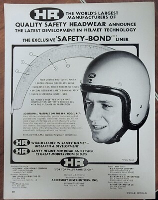 1967 motorcycle helmet 1967 HA Model R 7 Safety Bond Motorcycle Helmets Original print ad Hirotake  Aria