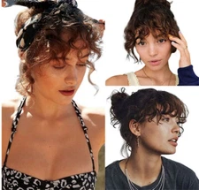 Mini Clip in Natural Curly  Wavy Neat Air Fringe Clip in Remy Human Hair Bangs