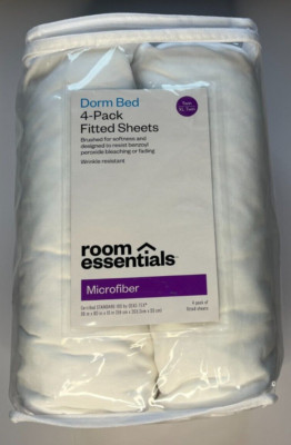 Twin/XL Twin 4-Pk Solid Microfiber Fitted Sheets White - Room Essentials
