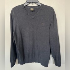   TIMBERLAND MEN'S COTTON V-NECK SWEATER LONG SLEEVE SIZE LARGE CHARCOAL 6266J
