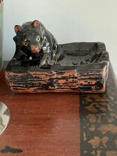 Grandma Core And Cottage Core Black Bear On Logs Ashtray Fairway Pottery Japan