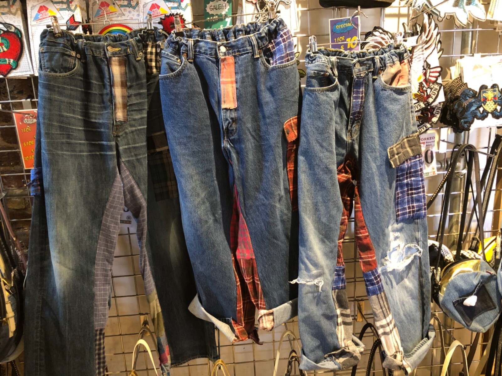 Random Vintage Upcycled Patchwork Flannel Jeans R… - image 3