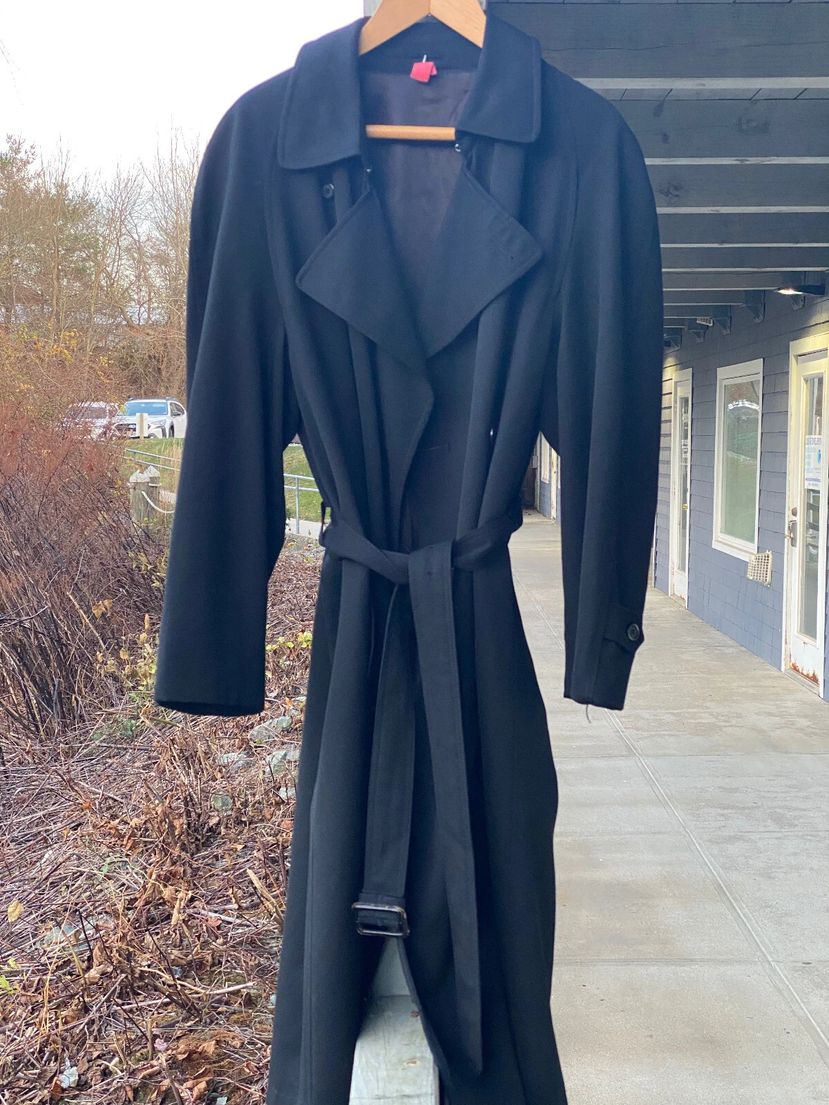 Trench homme vintage Christian Dior Monsieur noir laine sergé ceinturé 42R