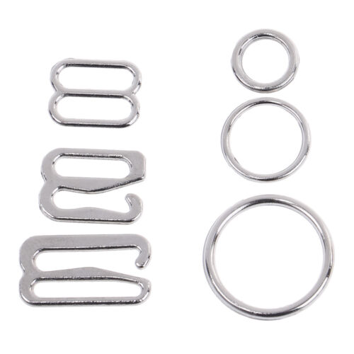 100 Silver metal bra strap adjuster slider/hooks/o ring lingerie sewing cra QW - Afbeelding 1 van 14