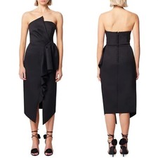 NEW ELLIATT Black RECEPTION Cascade RUFFLE Strapless COCKTAIL Midi DRESS XS