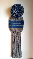 Knit Golf Club Headcover 3/4/5 Med Gray, Teal Stripe 12-inch Sock Type, POM