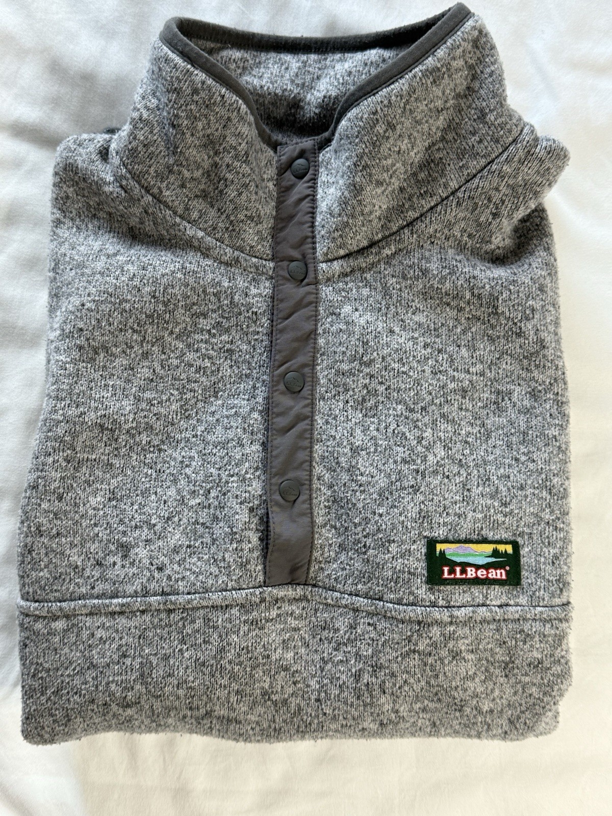 L.L.Bean Gray Knit Snap Button Pullover Fleece Li… - image 1