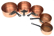 Vintage Copper Pan Set of 5 Made in France Cast Iron Handles No Lining 12.1lbs