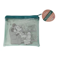 Disney Mickey Mouse Mini Flat Pouch Plastic Zip Case Green Clear Bag DAISO