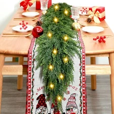 6FT Christmas Cedar Garland with Lights, Realistic Artificial Faux Pine Garla...