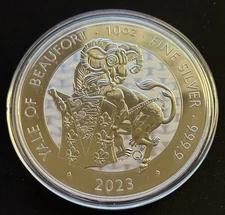 U.K. 2023 £10 10-oz Silver Tudor Beast Yale of Beaufort BU in capsule 
