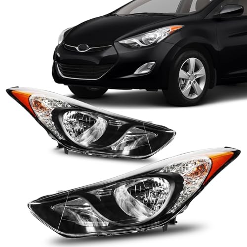 Hyundai Elantra 11–13 Headlights Assembly Front Black Housing Amber Reflector Pa