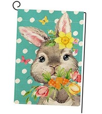 Easter Bunny Garden Flag 12x18 Inch Burlap Double Sided 12Wx18L easter bunny
