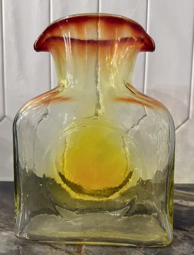 Vintage Blenko Art Glass Water Bottle Amberina Double Spout ~ 8.25" EUC!